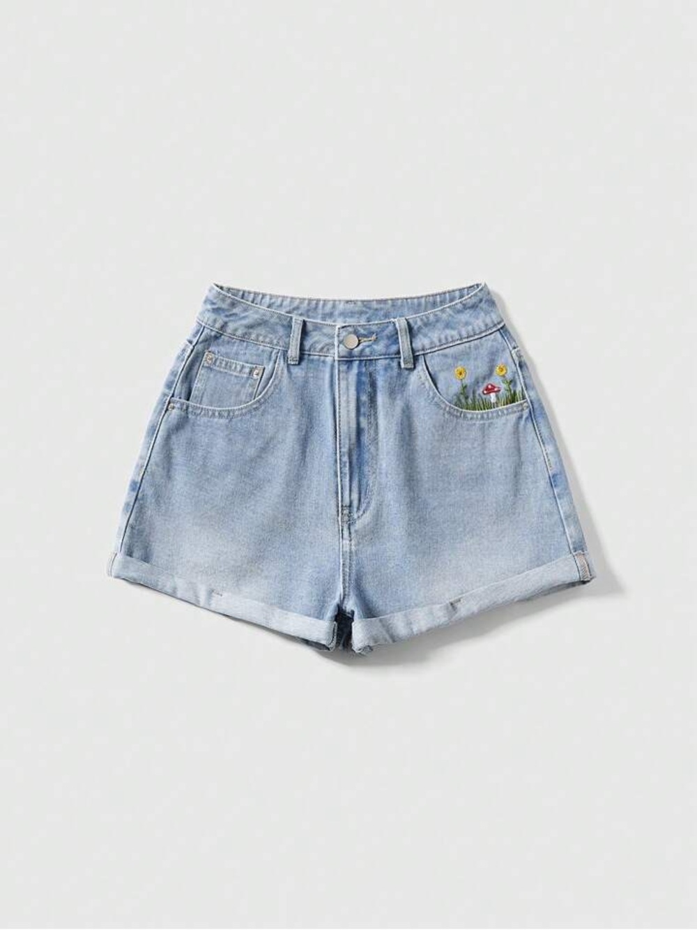 EUC High-Rise Mushroom & Sunflower Embroidered Jean Shorts | Women’s 12-14 XL - Picture 16 of 16